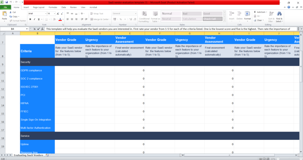 SaaS Vendor Evaluation Matrix